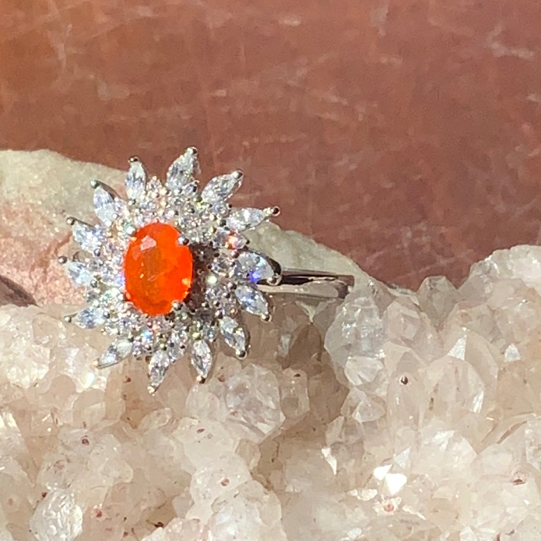 Fire Opal Cubic Zirconia 925 Sterling Silver Ring Size 9 59$